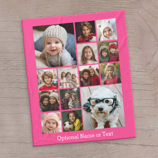 Instagram Photo Collage - Upp till 14 foton Rosa Fleecefilt