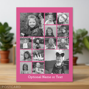 Instagram Photo Collage - Upp till 14 foton Rosa Vykort