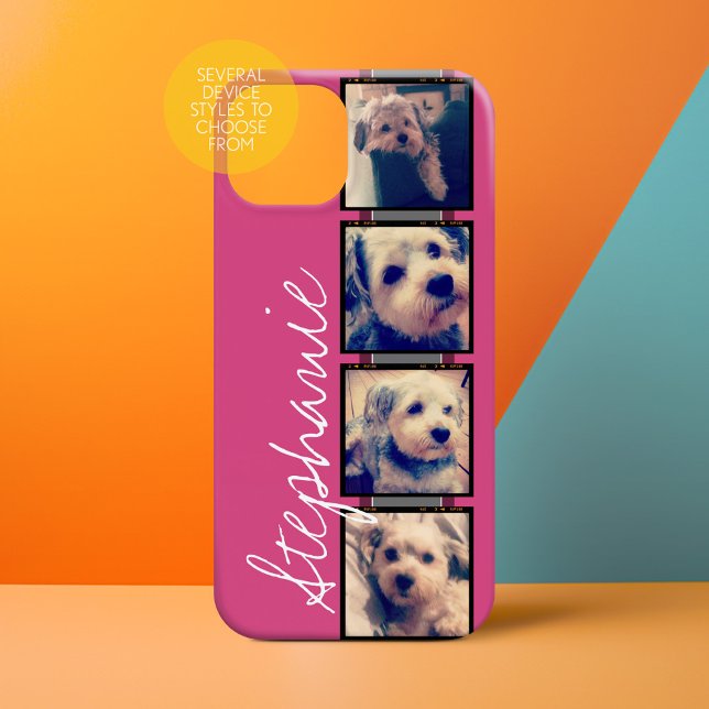 Instagram Photo Visning - 4 foton rosa namn (Personalized Phone Case with 4 Photos and Custom Text)