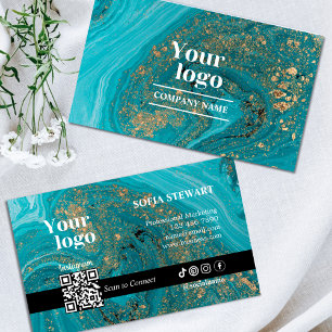 Instagram Qr kod fold marble Agate Turkvoise Teal Visitkort
