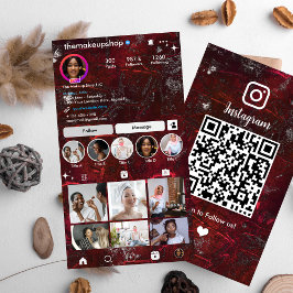 Instagram Rustik Metallisk Röd QR-kod Sociala Medi Visitkort