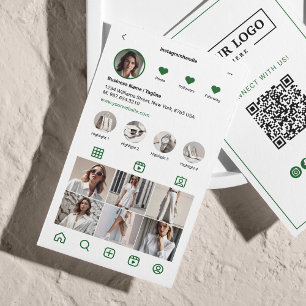 Instagram Scan to Connect QR Code Green Visitkort