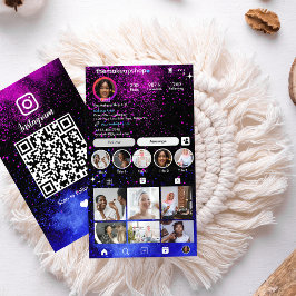 Instagram Sminkartist Rosa & Blå QR-kod Visitkort