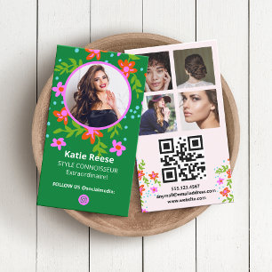 Instagram Social Media Photo Grid, QR-kod, Blommig Visitkort