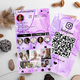 Instagram Söt Lila Marmor QR-kod Sociala Medier Visitkort