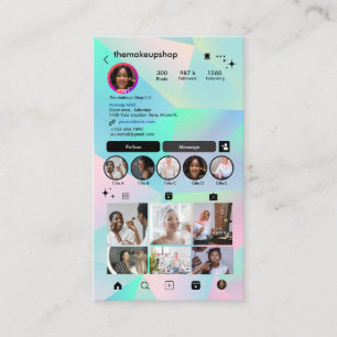Instagram Teal Rosa Holografisk QR Sociala Medier Visitkort