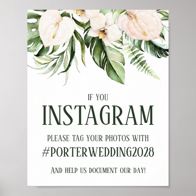 Instagram-tecken för  Rosa Tropical Blommigt Poster (Framsidan)