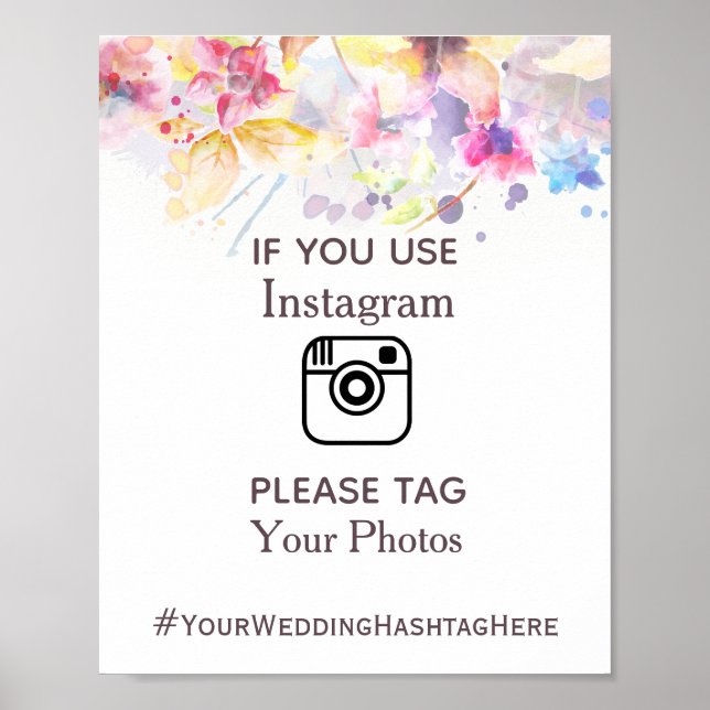 Instagram - vattenfärg Pastel Blommigt Bröllop-tec Poster (Framsidan)