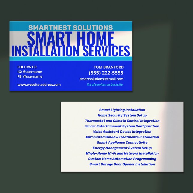 Installation av smarta hem visitkort (smart home installation business card and bold blue design)
