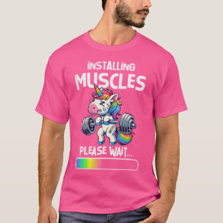 Installera Muscles Funny Unicorn Workout Gym Weigh T Shirt