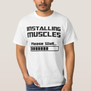 Installera muskler behaga väntan som laddar puben t shirt
