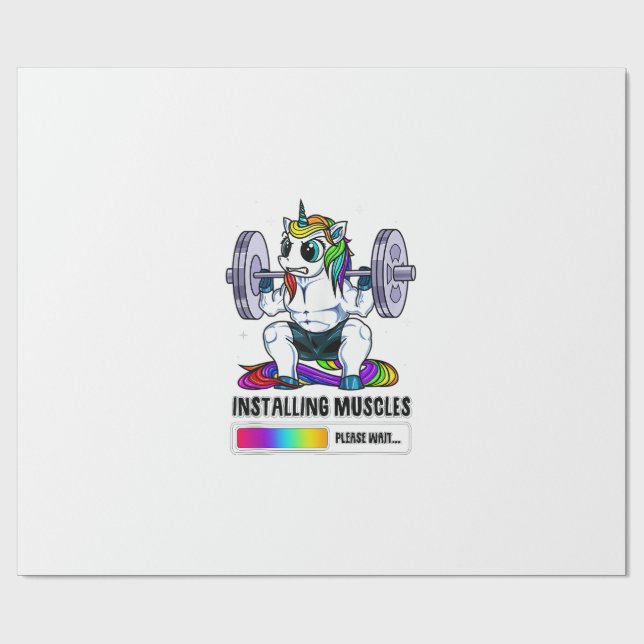 Installera Muskler Enhörning Regnbåge Gym Träning  Presentpapper (Platt)