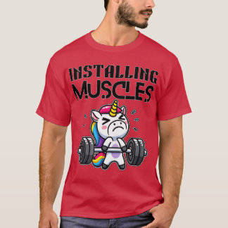 Installera muskler Rolig enhörning Lyftdesign vi T Shirt