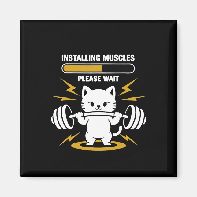 Installera muskler Vänta på Cute Gym Cat Bodybu Magnet (Framsidan)