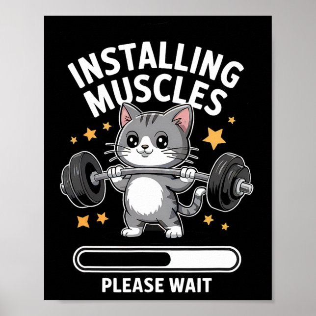 Installera muskler Vänta på Cute Gym Cat Bodybu Poster (Framsidan)