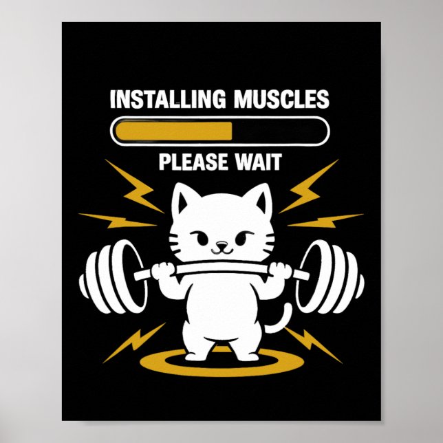 Installera muskler Vänta på Cute Gym Cat Bodybu Poster (Framsidan)