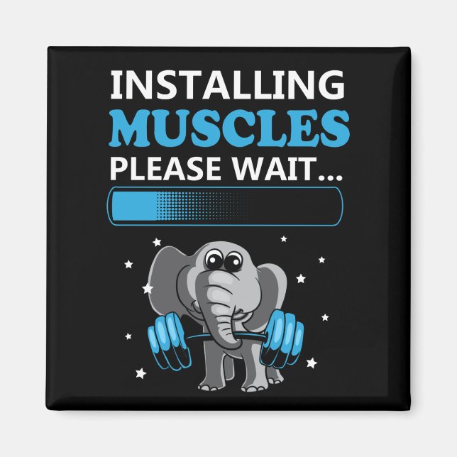 Installera muskler vänta på elefant Gym Magnet (Framsidan)
