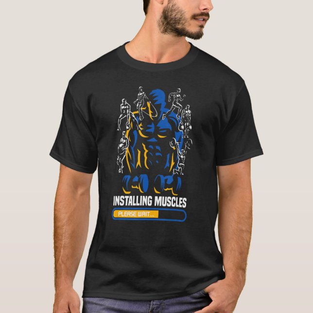 Installing Muscles Please Wait Gym Rat Workout Mot T Shirt (Framsida)