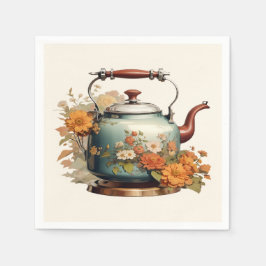 Inställning av elegant Flowers Tea Pot Coffee Cute Pappersservett