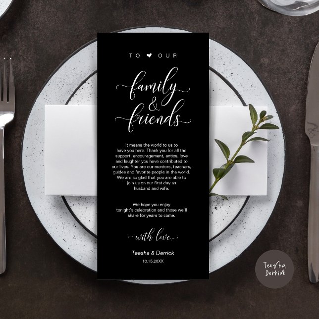 Inställning av ett modernt Tack-klasscertifikat i  Program (Modern Classy Wedding Dinner Place Setting Thank You Card, in Classy Black)