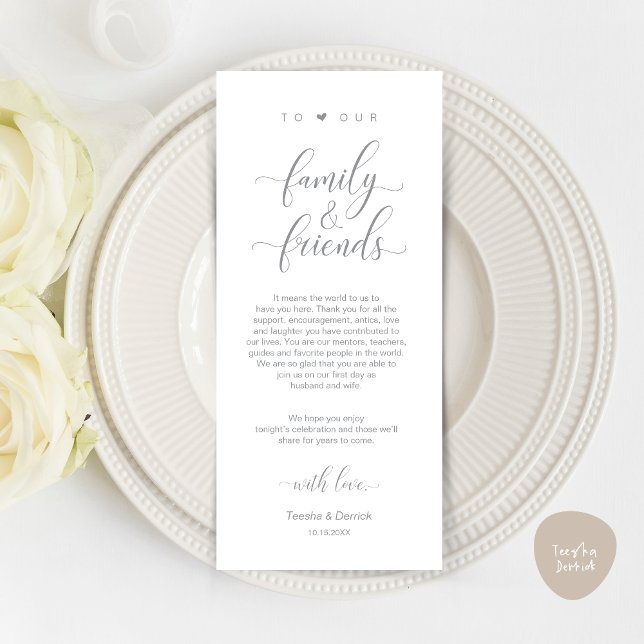 Inställning av ett modernt Tack-klasscertifikat i  Program (Modern Classy Wedding Dinner Place Setting Thank You Card, in Grey)
