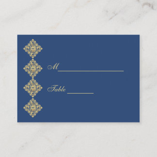 Inställning av Golden Diamond Damask Blue Bord Stä Placeringskort
