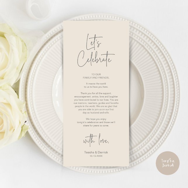 Inställning av Party-tackkort för dagtid i Ställe  Program (Modern Wedding Place Setting Dinner Party Thank You Card in Cream Dark Grey)