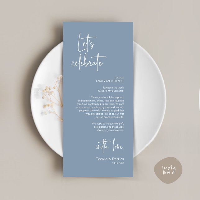 Inställning av Party-tackkort för dagtid i Ställe  Program (Modern Place Setting Dinner Party Thank You Card, Classy Contemporary, Dusty Blue)