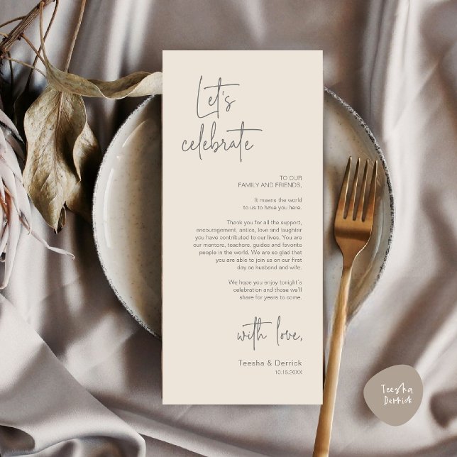 Inställning av Party-tackkort för dagtid i Ställe  Program (Modern Place Setting Dinner Party Thank You Card, Classy Contemporary, Cream Grey)