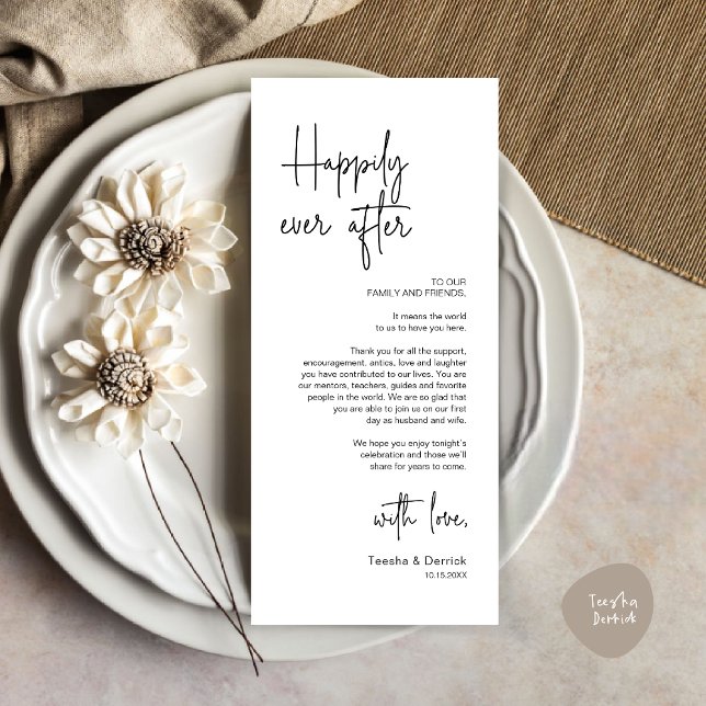 Inställning av Party-tackkort för dagtid i Ställe  Program (Modern Place Setting Dinner Party Thank You Card Minimalist Casual Black White)