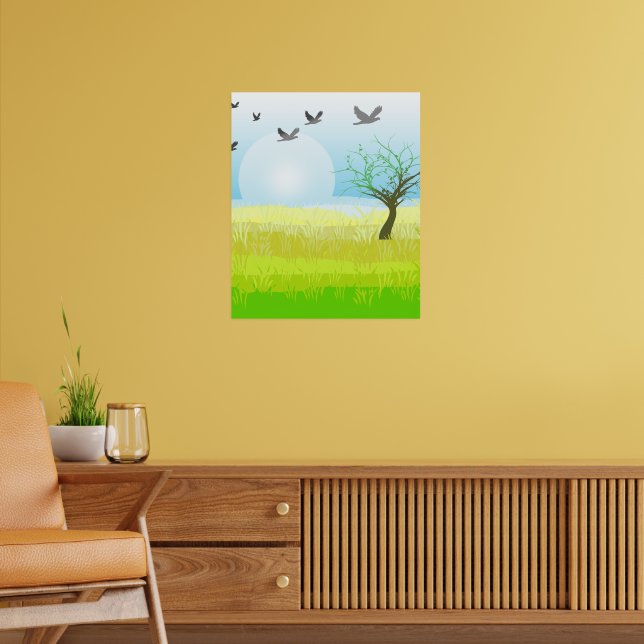 Inställning av Savanna med enkel Grönt Sol Poster (Vardagsrum 2)
