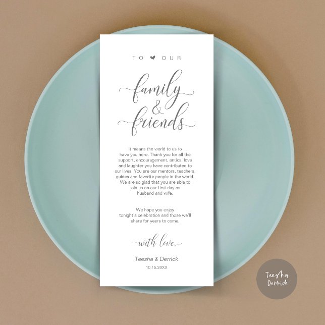 Inställning av Ställe, Tack, Grått-kort för Mörk Program (Dinner Place Setting Thank You Card, Modern Classy Wedding, in Dark Grey)