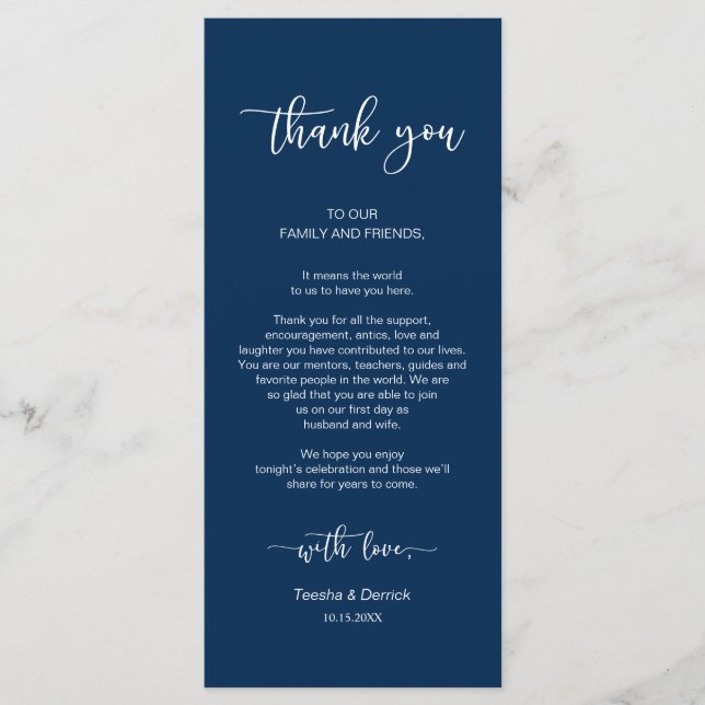 Inställning av Ställe, Tack, marinblått, kort (Framsida)