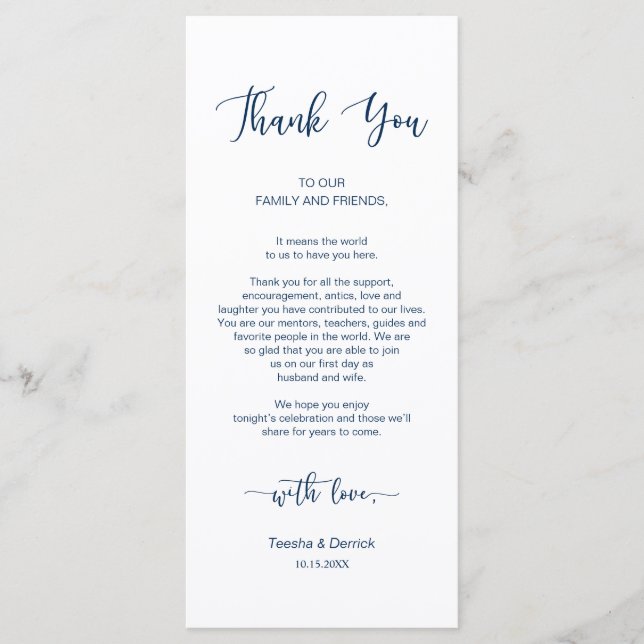 Inställning av Ställe, Tack, marinblått kort (Framsida)