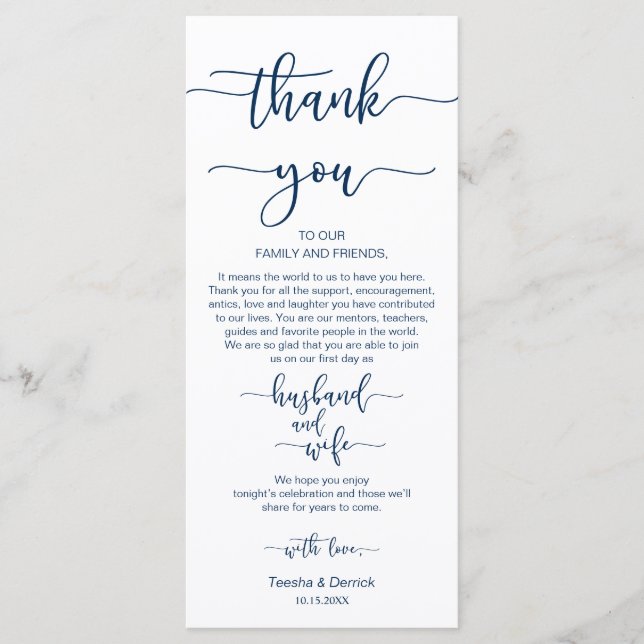 Inställning av Ställe, Tack, marinblått, kort (Framsida)