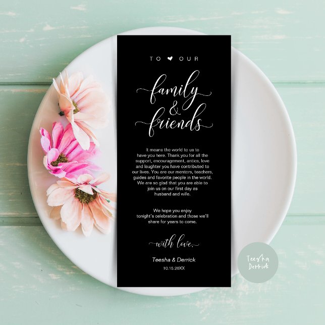 Inställning av Ställe, Tack, svart Classy-kort Program (Dinner Place Setting Thank You Card, Modern Classy Wedding, in Classy Black)
