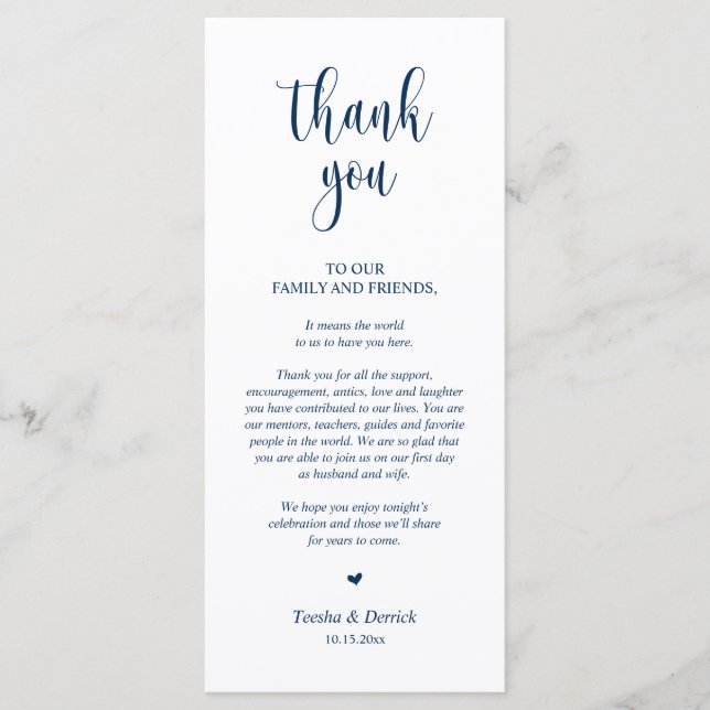 Inställning av Tack för DInner Ställe, marint blåk Program (Framsida)