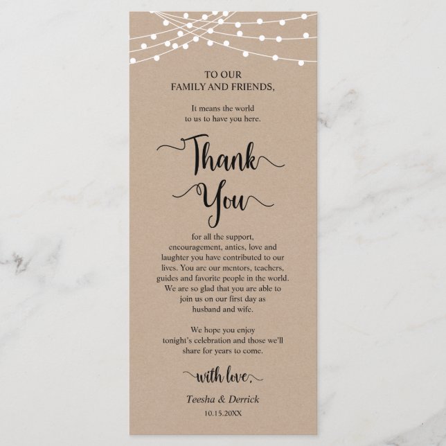 Inställning av Tack för Middag Ställe, Rustic Kraf Program (Framsida)