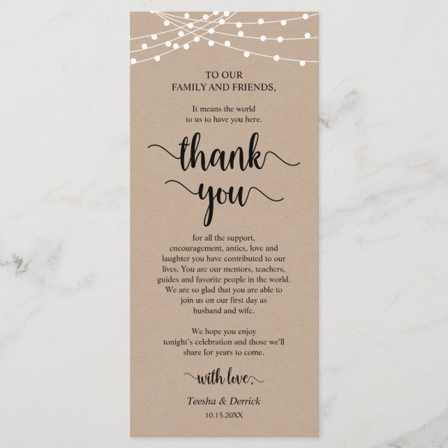 Inställning av Tack för Middag Ställe, Rustic Kraf Program (Framsida)