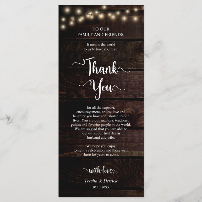 Inställning av Tack för Middag Ställe, Rustic Kraf Program (Framsida)