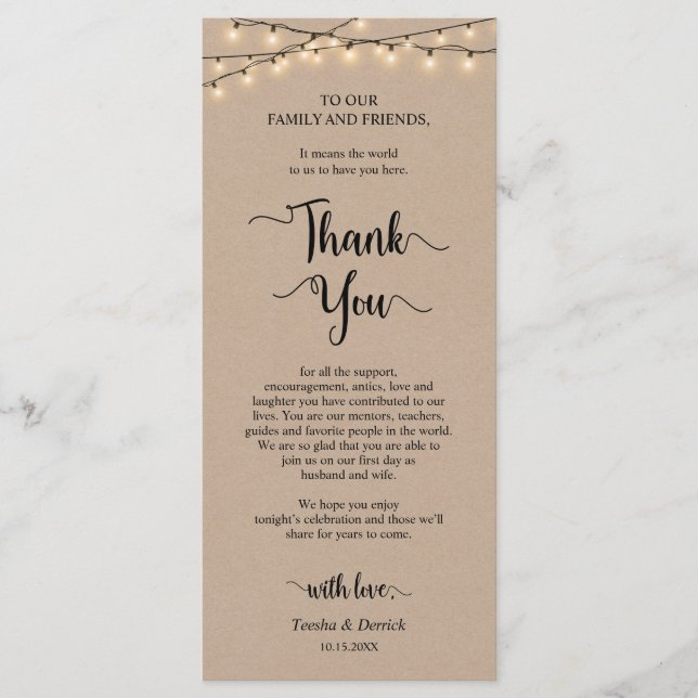 Inställning av Tack för Middag Ställe, Rustic Kraf Program (Framsida)