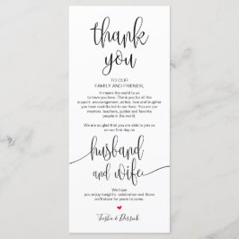 Inställning av tackkort för Bröllop-middagen Program