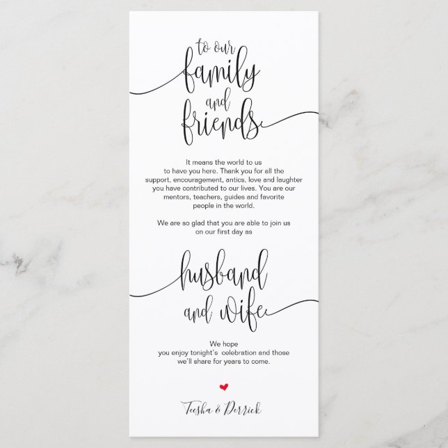 Inställning av tackkort för Bröllop-middagen Program (Framsida)