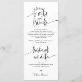 Inställning av tackkort för Bröllop-middagen Program