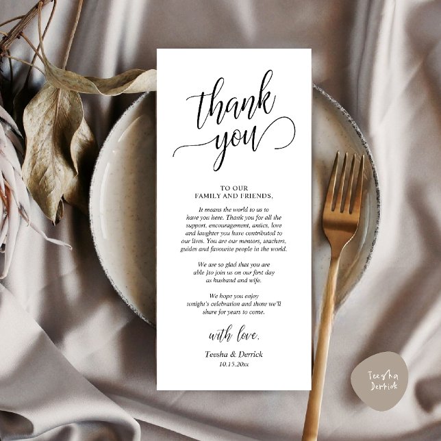 Inställning av tackkort för Classy Bröllop Ställe  Program (Modern Classy Wedding Dinner Thank You Card Reception brunch lunch in Black White)