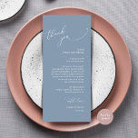 Inställning av tackkort för dagens Bröllop Ställe Program<br><div class="desc">Vi presenterar perfekten som avslutar beröring till din bröllopsmottagning - vår elegant romantiskt blått Bröllop Tack Stationskort, med korttiteln "Tack!"! Designat för att uttrycka er uppriktiga uppskattning för varje gästs närvaro på din speciella dag, är dessa kort det perfekta sättet att göra din middag i bord en personlig beröring. Dessa...</div>