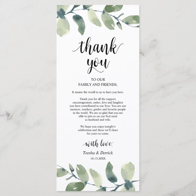 Inställning av tackkort för Grey Eucalyptus Ställe Program (Framsida)