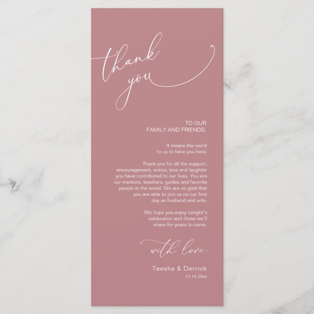 Inställning av tackkort för minimalistiskt Bröllop Program (Framsida)