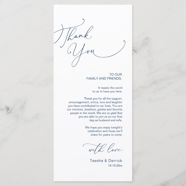 Inställning av tackkort för minimalistiskt Bröllop Program (Framsida)