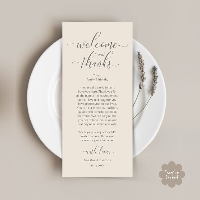 Inställning av tackkort för Modern Bröllop Bord St Program (Modern Wedding Dinner Brunch Lunch Table Place Setting Thank You Card in Classy Cream Grey)